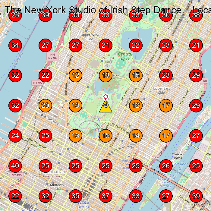 The New York Studio of Irish Step Dance GeoGrid visibility map for Dance School in 246 Columbus Ave